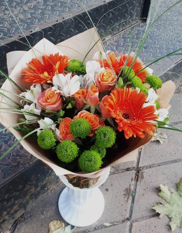 Букет цветов из: Герберы, Хризантемы, Альстромерии и Розы в Федоровском