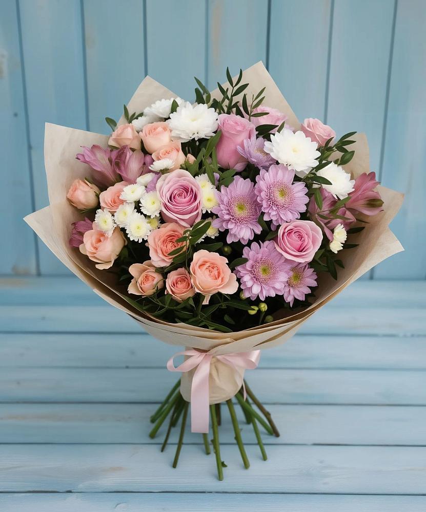 Букет цветов из: Хризантемы, Розы и Альстромерии в Федоровском