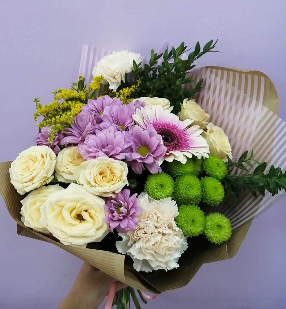 Букет цветов из: Хризантемы, Розы, Гвоздики и Герберы в Федоровском